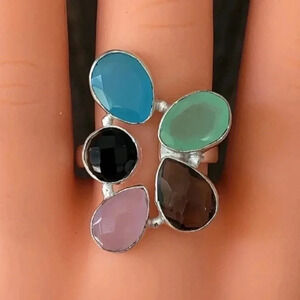 Size 10 Multicolor Gemstone 925 Sterling Silver Plated Handmade Ring